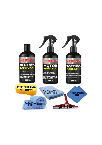 Mertox Oto Temizlik ve Bakım Seti Oto Şampuanı+motor+torpido