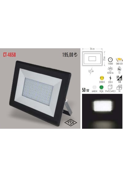 Cata Ct-4658 Slim Led Projektör 50w Beyaz Işık N11.580
