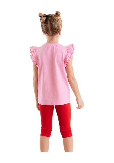Çilek Kız Çocuk Yazlık Fırfırlı T-shirt Tayt Takım