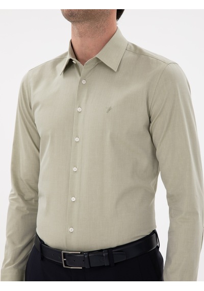 Cacharel Haki Slim Fit Pamuklu Oxford Gömlek Yeşil