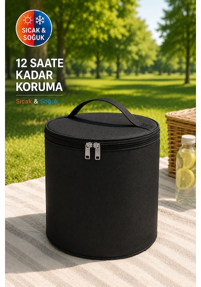 Termos Çanta Isı Yalıtımlı Soğuk Sıcak Tutucu Piknik Kamp Plaj Yiyecek İçecek Taşıma Çantası 20 Litre Siyah