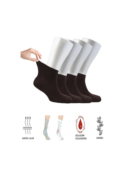 Ozzy Socks Kadın 4 Çift Bambu Lastiksiz Sıkmayan Diabetik Bilek Çorap Kahverengi