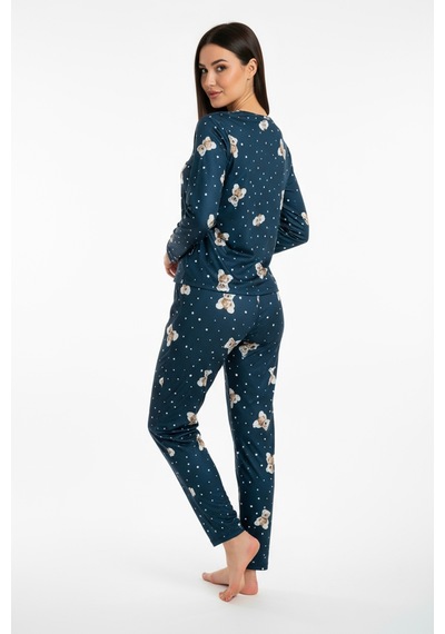Bisiklet Yaka Süet Pijama Takımı 6003 Ayıcıklı Lacivert