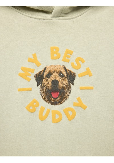 Koton Köpek Detaylı Önü Ve Arkası Baskılı Şardonlu Uzun Kollu Oversize Kapşonlu Sweatshirt Bej 7wkb10435tk Ekru
