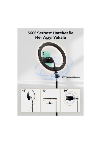14 İnç Ring Light Led Işıklı Telefon Tutucu Makyaj Çekim Lambası 2.1 Metre Tripod