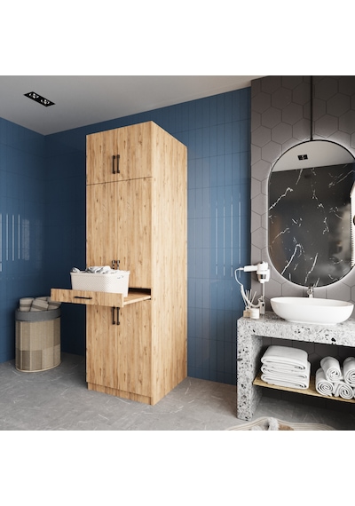 Piramit Çamaşır Ve Kurutma Makinesi Dolabı Banyo Dolabı Çam Çam