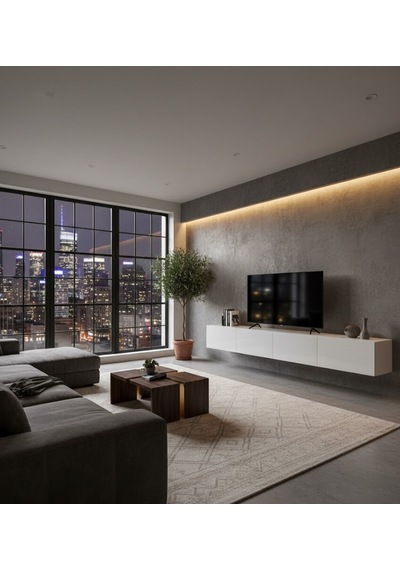 Mac Dizayn Milas 240 Cm Parlak Beyaz Tv Ünitesi Mdf, Modern Tasarım, Yavaş Kapanan Kapaklı Tv Sehpası Parlak Beyaz