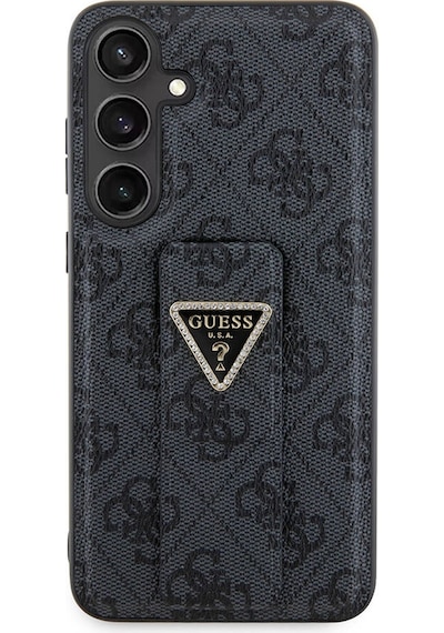 Galaxy S24 Plus Uyumlu Kılıf Guess Lisanslı 4g Desenli Üçgen Logolu Standlı Deri Kapak Siyah