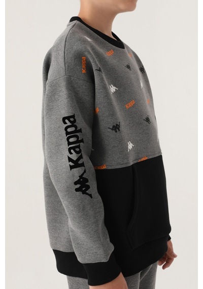 Kappa Antrasit Melanj Baskılı Garnili Kanguru Cep Erkek Çocuk Sweatshirt