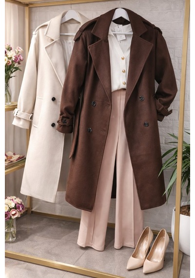 Mylook Modern Premium Kaşe Kaban Acı Kahverengi