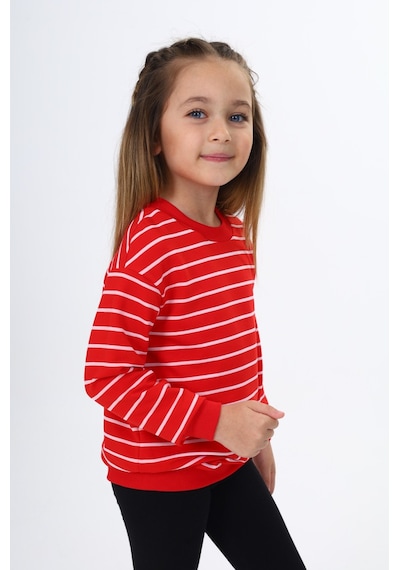 Toontoy Kız Çocuk Çizgili Sweatshirt Kırmızı