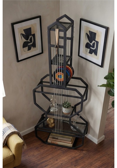 Gitar Ünite Metal Raflı Kitaplık Siyah Metal Tel