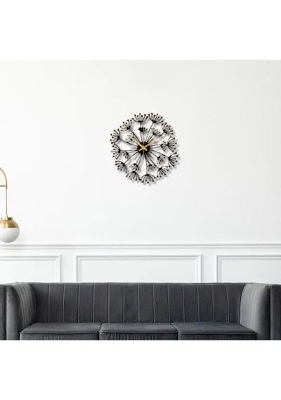 Metal Duvar Saati Karahindiba Temalıdekoratif Saat Siyah-46 X 46