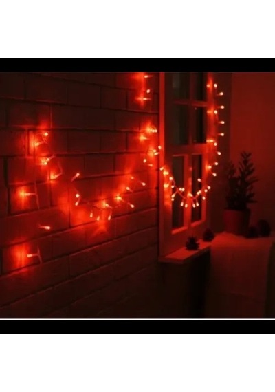 Hubrendy Emin 10m 100 Led Damla Uçlu Kırmızı Işık Şeffaf Kablo