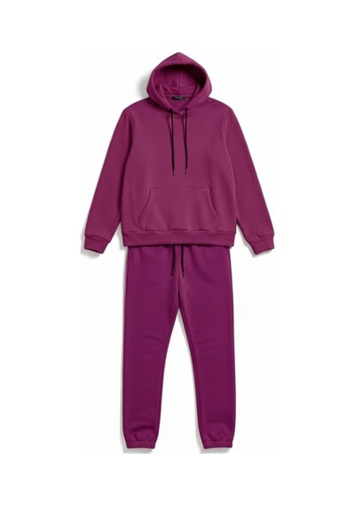 Moibody Kadın 3 İplik Şardonlu Eşofman Takımı Premium Kapüşonlu Sweatshirt Ve Jogger Alt Mürdüm Mürdüm
