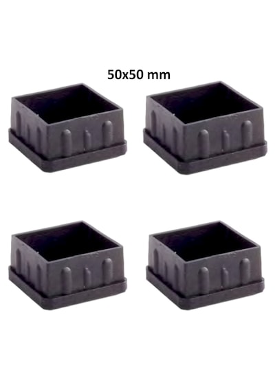 50x50 Mm Siyah Pvc Sandalye Sehpa İçe Geçen Kare Ayak Tapası Siyah Sessiz Yumuşak 4 Adet Siyah