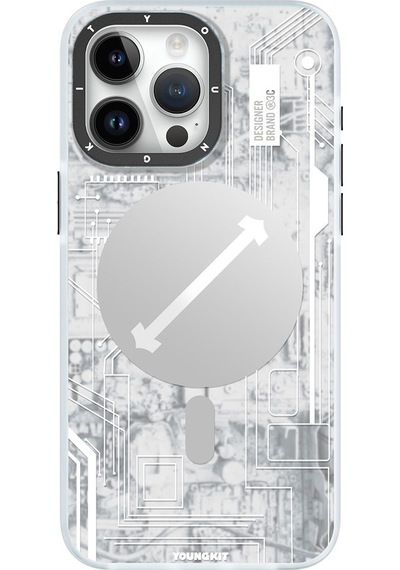 Apple Uyumlu iPhone 15 Pro Kılıf Magsafe Şarj Özellikli Youngkit Technology Serisi Kapak Beyaz