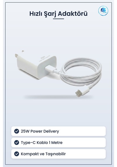 Hızlı Şarj Adaptörü Type C Kablolu Power Delivery Destekli Kompak