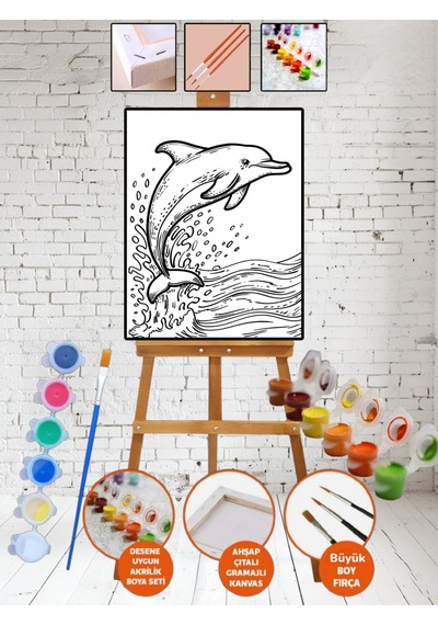 Sayılarla Kanvas Yunus 25x35 Tuval Boya Seti Çocuk Hobi
