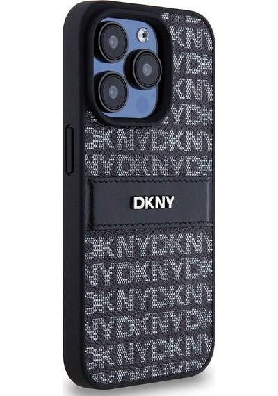 Apple Uyumlu iPhone 15 Pro Max Kılıf Dkny Lisanslı 3d Yazılı Repeat Texture Pattern Kapak Siyah