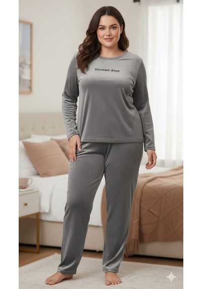 Mihra Kadife Pijama Takımı Gri