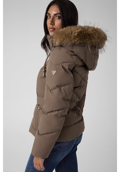 Guess Kısa Kemerli Şişme Kahverengi Kadın Mont W6bl58w4197-a11q