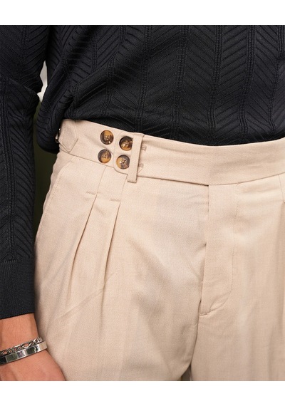Modefendi Rahat Kalıp Şalvar Kesim Kumaş Pantolon Bej