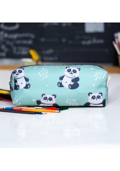 Yeşil Panda Desenli Tatlı Kalemlik - Okul Kalemliği-makyaj Çantası