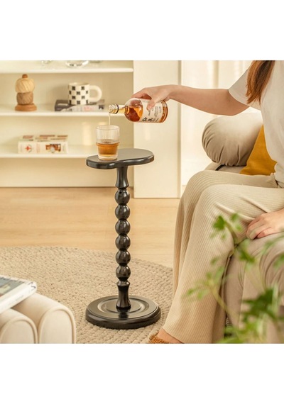 Simillo Wood Wooden Ahşap Yan Sehpa Tekli Modern 50 Cm Siyah Renk Siyah