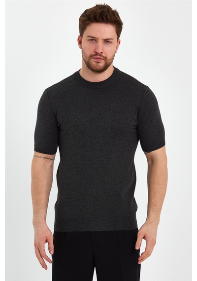 Cool Tarz Koyu Füme Erkek Yarım Balıkçı Düz Triko T-shirt-trz19129r13s Koyu Füme Koyu Füme