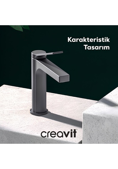 Creavit Ritmo Metalik Lavabo Banyo Eviye Bataryası 3'lü Set RT1500GR-RT2500GR-RT8500GR Gri