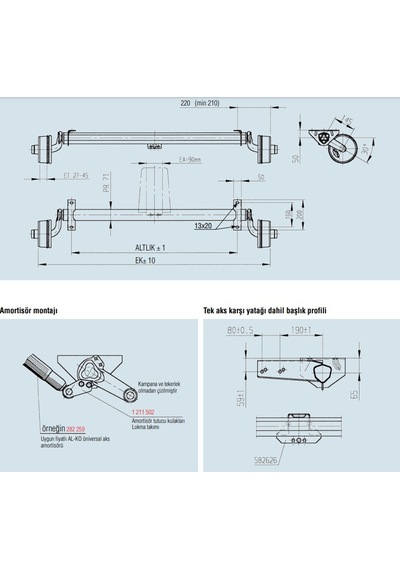 Al-ko 1000kg 1400mm Torsiyonlu Frenli Aks Dingil Seti