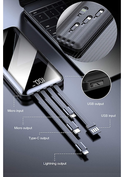 Intouch 10.000 mAh Prime Dijital Göstergeli Dahili Çoklu Kablolu