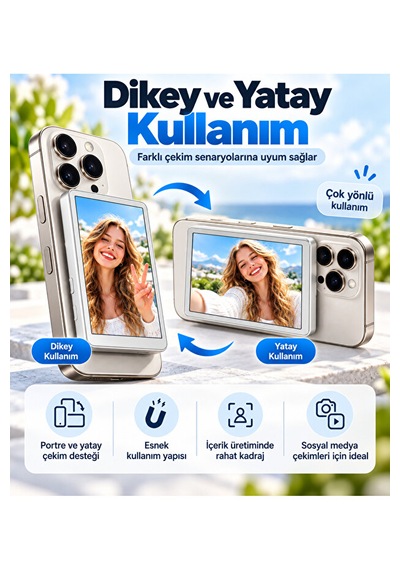 4.02 İnç Manyetik Selfie Ekranı Vlog Monitörü, Kablosuz Görüntü Aktarımı Ve Bluetooth Uzaktan Kumanda