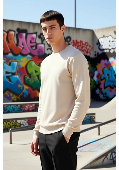 Benerly Erkek Bisiklet Yaka Standart Kol Regular Kalıp Sweatshirt Fonksiy Bej