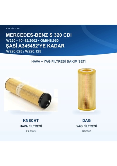 Mercedes Benz S W220 Hava+yağ Filtre Bakım Seti