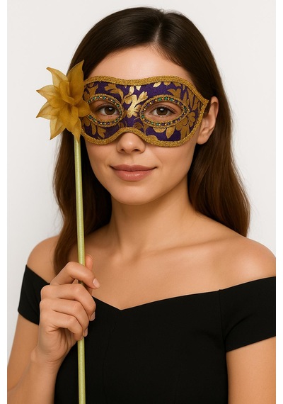 Go İthalat Lüks Taşlı Saplı Maskeli Balo Maskesi Mor Renk 35 Cm 0 - 99