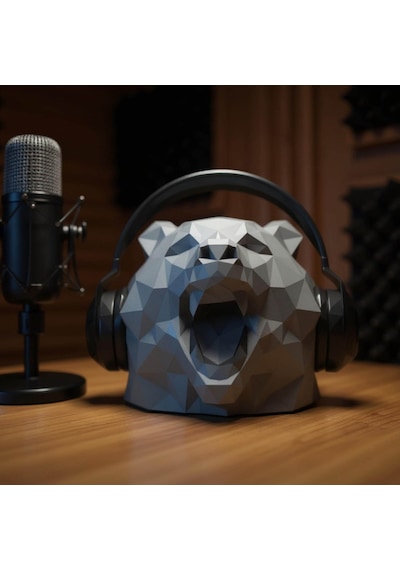 Happy3dworld Ayı Figürlü Kulaklık Standı, 3d Baskı Low Poly Masaüstü Heykel