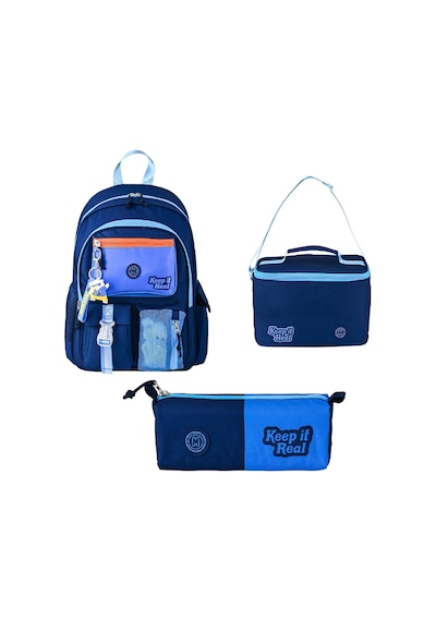 Muggle 3 Bölmeli Deep Blue Okul Sırt Çantası + Beslenme Çantası + Kalemlik Mavi