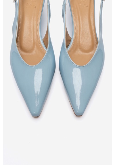 Luvishoes Rosella Bebe Mavi Rugan Mini Dolgu Kadın Topuklu Ayakkabı