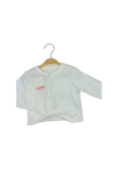 Çikoby Kız Bebek Pamuklu İnce Uzun Kollu Crop Bluz-13564 Ekru