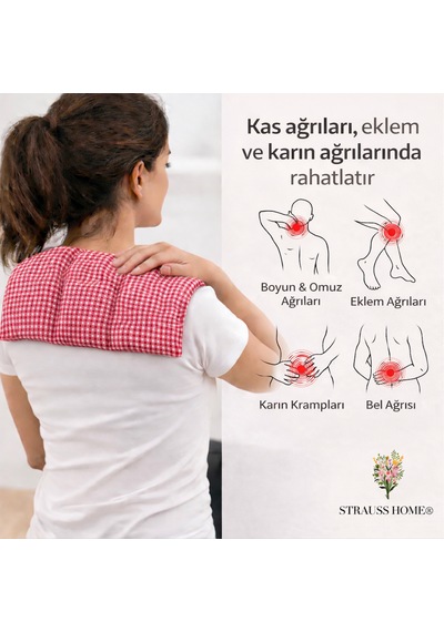 Strauss Home Kiraz Çekirdeği Yastığı Mikrodalga, Boyun Ve Omuz Kiraz Çekirdeği Yastığı, Pamuk Kumaş 50x20cm Kırmızı
