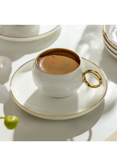Monica 6 Kişilik 12 Parça Porselen Kahve Fincan Takımı Beyaz - Altın