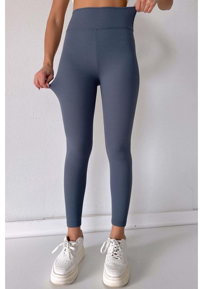 Mine Tan Butik Fitilli İçi Şardonlu Toparlayıcı Kadın Tayt - Antrasit Beyaz