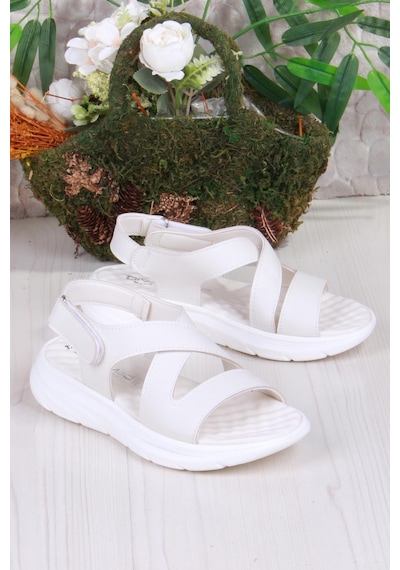 Fort 35375 Diva Comfort Rahat Çapraz Kuşaklı Çırtlı Kadın Sandalet Bej