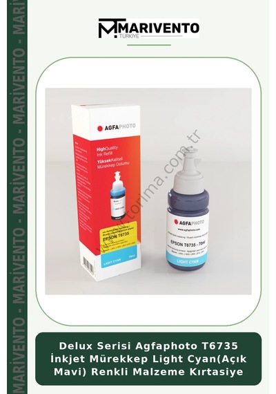 Delux Serisi Agfaphoto T6735 İnkjet Mürekkep Light Cyan Açık Mavi Renkli Malzeme Kırtasiye