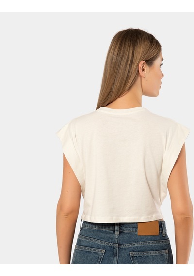 Türen Kadın Vatka Görünümlü Crop T-shirt 3402/krem 001