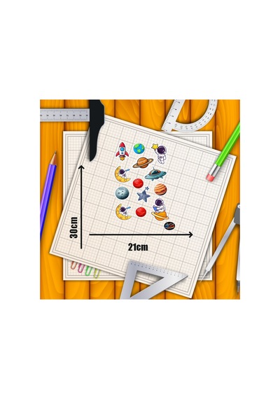 Uzay Ve Astronot Sticker Seti 21x30 Cm Çocuk Odası Gezegen Roket Dekoratif Duvar Sticker