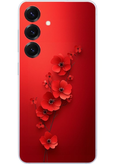 Samsung Galaxy S25 Uyumlu Kırmızı Kardelenler Baskılı Silikon Kılıf Renkli