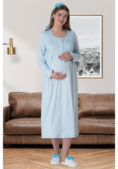 Mecit Pijama Mecit 6060 Bayan Mavi Sabahlık Gecelik Pijama Hamile Lohusa Set 001